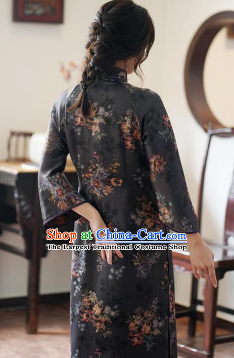 China Classical Purple Silk Cheongsam National Young Women Gambiered Guangdong Gauze Long Qipao Dress