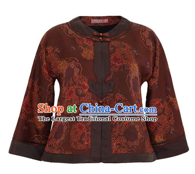 China Traditional Tang Suit Drak Red Silk Jacket National Gambiered Guangdong Gauze Outer Garment