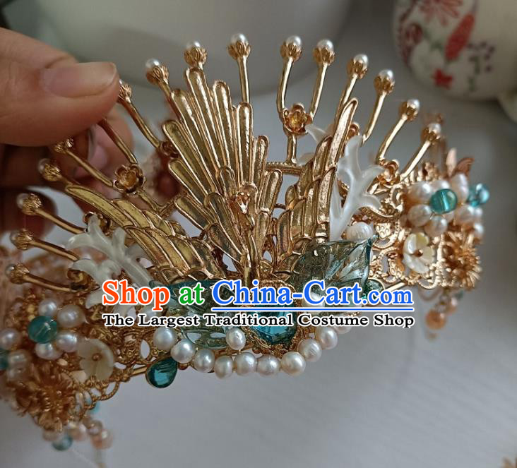 Chinese Ancient Bride Hair Crown Hanfu Hair Accessories Traditional Ming Dynasty Phoenix Coronet