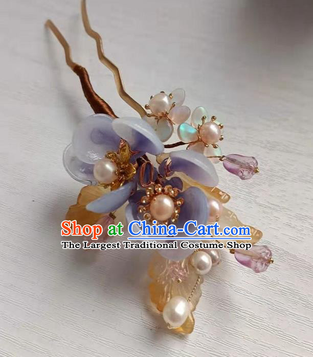 Chinese Ancient Noble Lady Hairpin Hanfu Hair Accessories Traditional Ming Dynasty Purple Plum Blossom Hair Stick