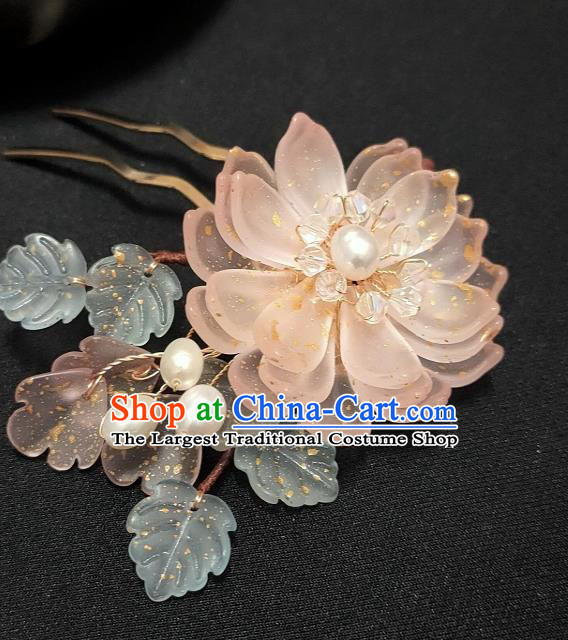 Chinese Ancient Princess Pink Epiphyllum Hairpin Hanfu Hair Accessories Traditional Ming Dynasty Hair Stick