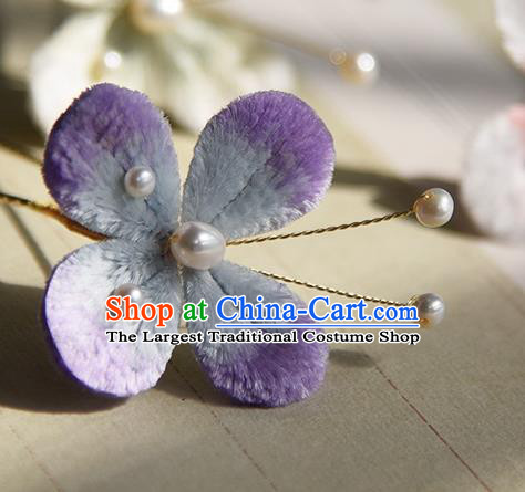 Chinese Ancient Young Lady Purple Velvet Butterfly Hair Stick Traditional Cheongsam Hairpin Headpiece