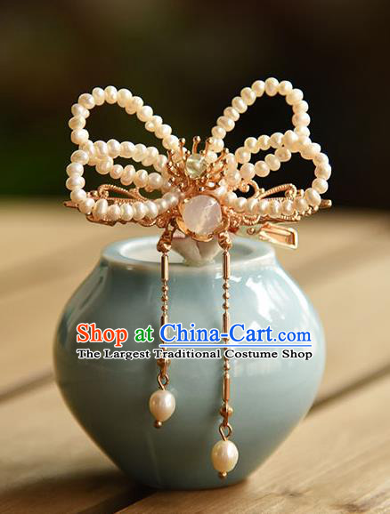 Chinese Ancient Hanfu Tassel Hairpin Traditional Ming Dynasty Princess Pearls Hair Claw