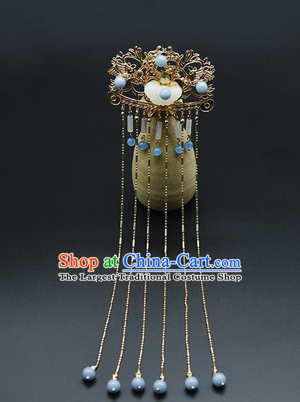 Chinese Traditional Ming Dynasty Court Hair Stick Ancient Princess Jade Butterfly Tassel Hairpin