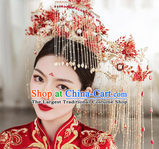Chinese Classical Luxury Phoenix Coronet Traditional Wedding Hair Accessories Xiuhe Suit Bride Tassel Hair Crown