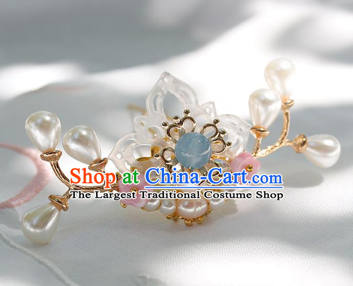 Chinese Ancient Palace Lady Hair Accessories Traditional Hanfu Ming Dynasty Shell Lotus Hair Stick