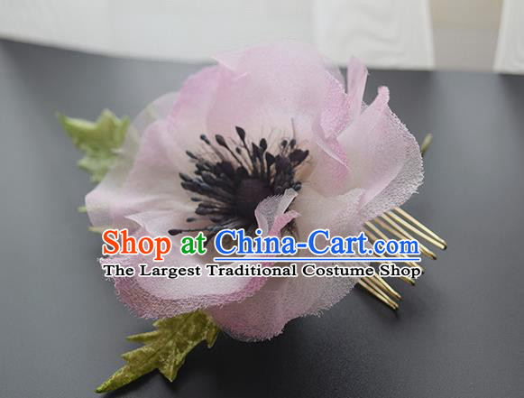 Chinese Handmade Pink Silk Camellia Hairpin Cheongsam Hair Accessories Traditional Hanfu Hair Comb