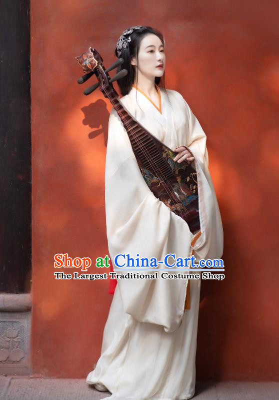 China Traditional Jin Dynasty Palace Lady Historical Clothing Ancient Court Princess White Hanfu Dress Garment