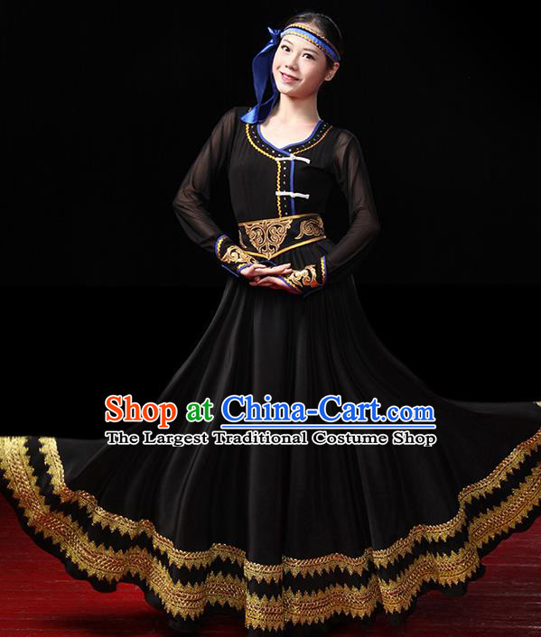 China Traditional Mongol Ethnic Stage Performance Clothing Mongolian Nationality Black Dress Outfits