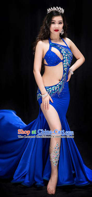Indian Belly Dance Royalblue Fishtail Dress Traditional Asian Oriental Dance Performance Clothing