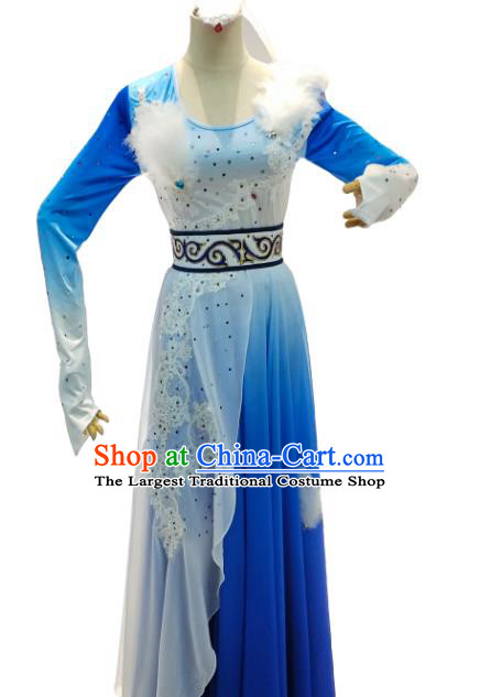 China Classical Dance Blue Dress Clothing Goose Dance Stage Performance Costume
