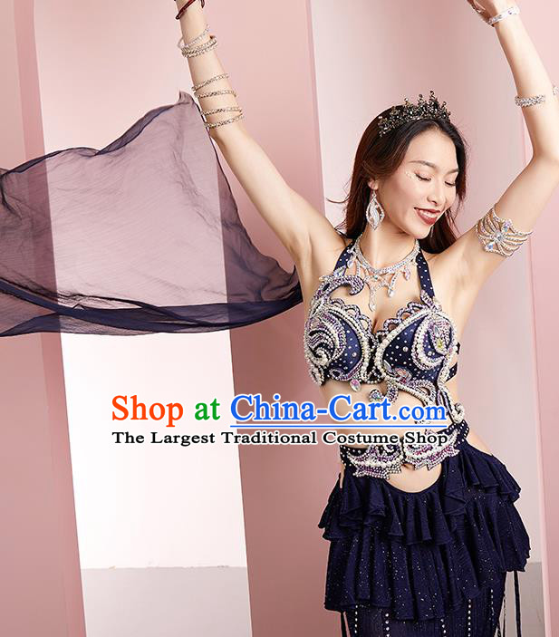Professional Asian Oriental Dance Raks Sharki Navy Blue Sexy Outfits Indian Belly Dance Performance Clothing