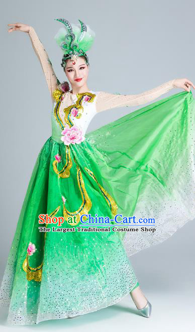 China Modern Dance Stage Performance Clothing Opening Dance Green Dress Peony Dance Costume