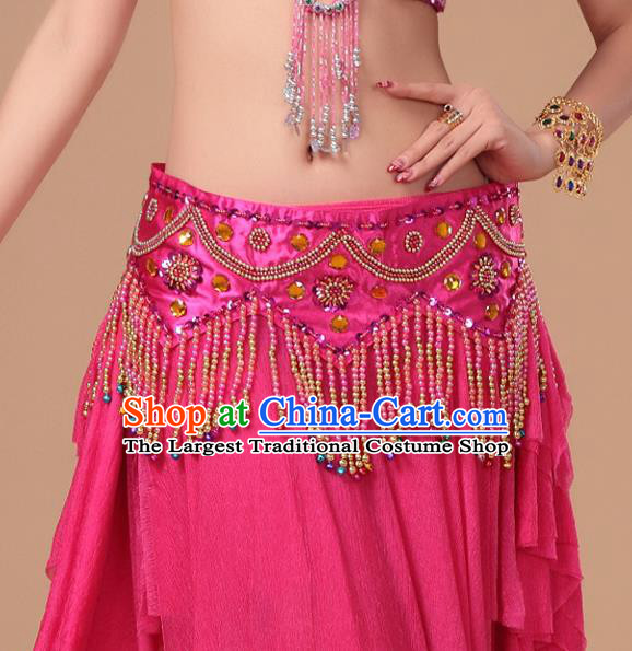 Indian Belly Dance Beads Tassel Rosy Waistband Asian Traditional Oriental Dance Stage Performance Waist Accessories