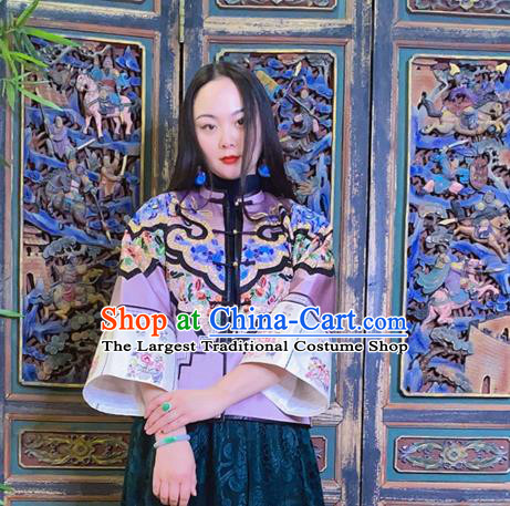 Chinese Traditional Embroidered Violet Silk Jacket National Tang Suit Outer Garment