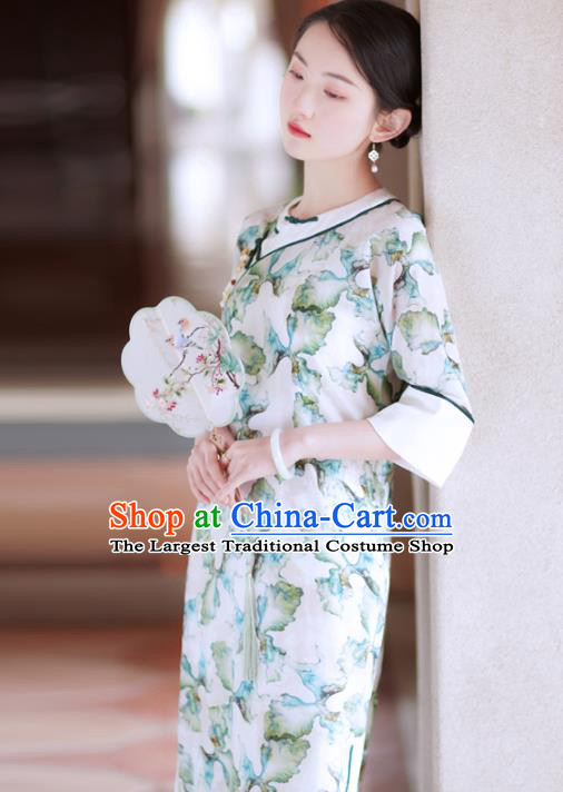 China Modern Cheongsam Clothing Traditional Printing Young Lady Qipao Dress