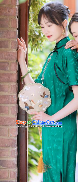 China Classical Dance Cheongsam Clothing Traditional Young Lady Green Silk Qipao Dress