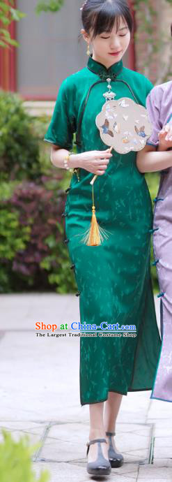 China Classical Dance Cheongsam Clothing Traditional Young Lady Green Silk Qipao Dress