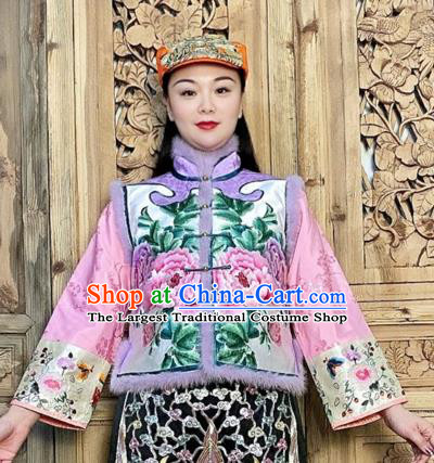 Chinese Winter Violet Silk Waistcoat Traditional National Women Clothing Embroidered Peony Vest