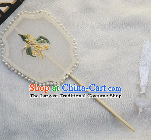 China Handmade Embroidered Osmanthus Palace Fan Classical Hanfu Fan Traditional Song Dynasty Princess Silk Fan