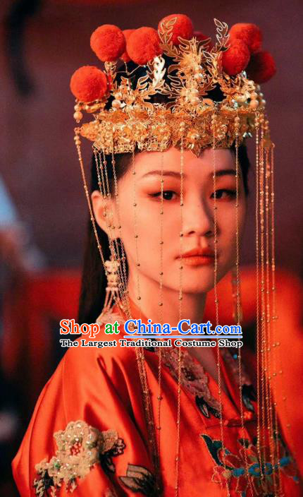 Chinese Movie Love Of Eternity Headdress Ancient Goddess Princess Tieshan Golden Tassel Phoenix Coronet