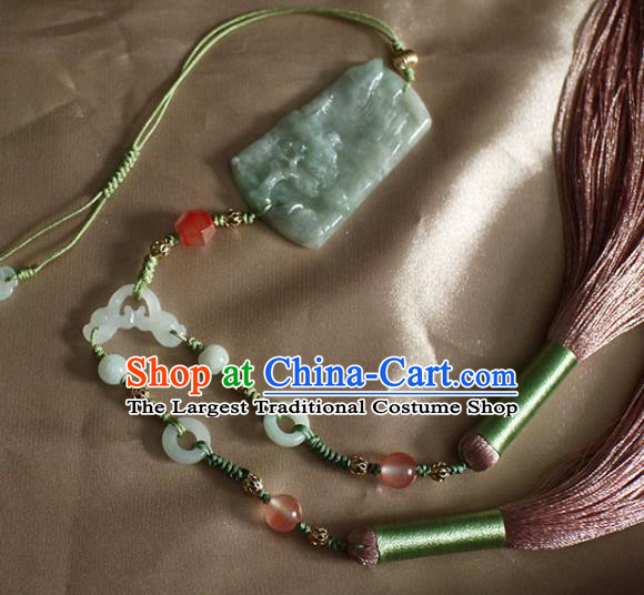 Chinese Traditional Ming Dynasty Hanfu Waist Accessories Ancient Princess Brown Tassel Jade Pendant