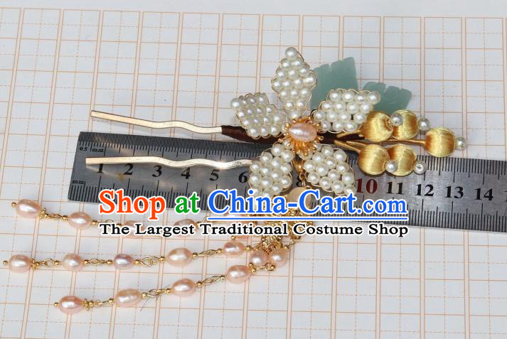 Chinese Ancient Palace Lady Peach Blossom Hairpin Traditional Ming Dynasty Princess Pearls Tassel Hair Stick