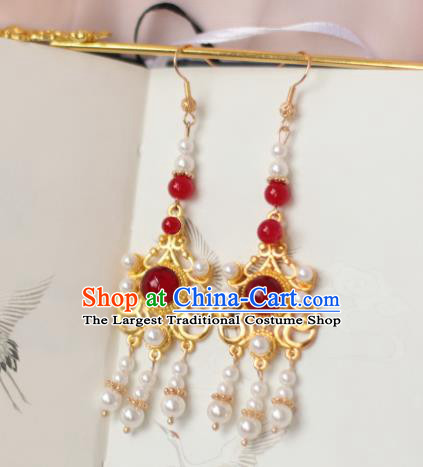 China Handmade Ancient Bride Earrings Traditional Ming Dynasty Wedding Pearls Ear Jewelry