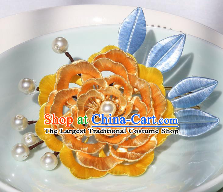Chinese Ancient Court Lady Hair Accessories Traditional Hanfu Golden Peony Hairpin Tang Dynasty Imperial Concubine Hair Comb