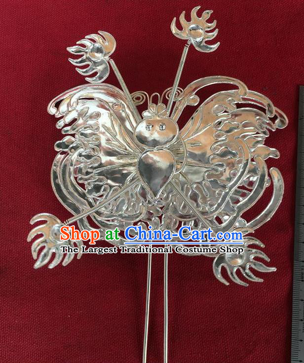 Chinese Ancient Princess Silver Butterfly Hairpin Traditional Ming Dynasty Court Empress Hair Accessories