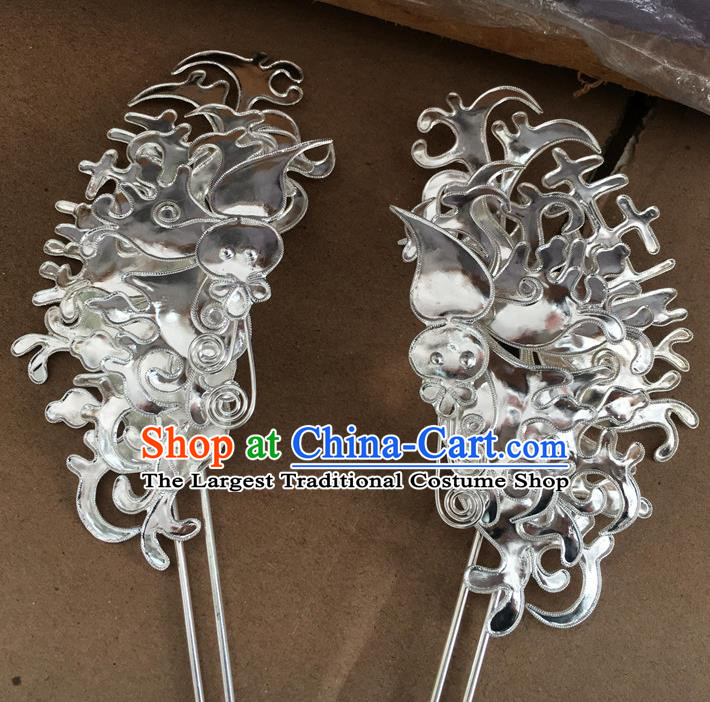 Chinese Ancient Palace Lady Silver Butterfly Hairpin Traditional Ming Dynasty Princess Hair Stick