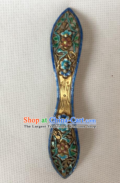 Chinese Ancient Court Empress Hairpin Headwear Traditional Qing Dynasty Cloisonne Plum Blossom Hair Stick
