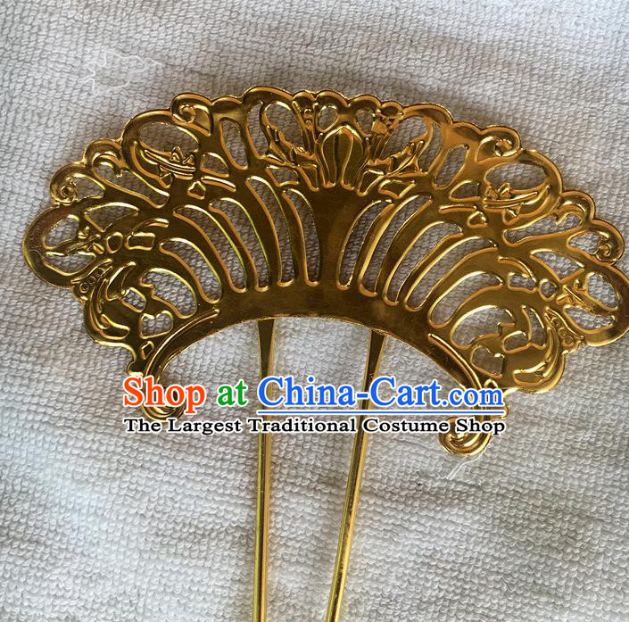 Chinese Ancient Royal Queen Golden Hairpin Traditional Tang Dynasty Empress Hair Stick