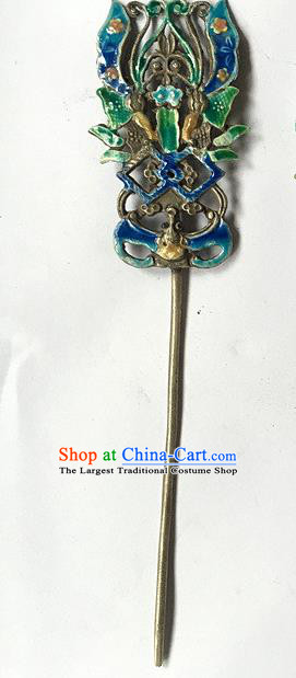 Chinese Ancient Empress Silver Hairpin Traditional Qing Dynasty Queen Cloisonne Bat Hair Stick