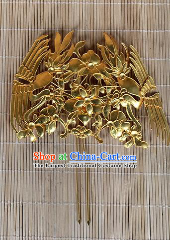 Chinese Ancient Court Beauty Hairpin Traditional Ming Dynasty Empress Golden Phoenix Hair Stick Headdress