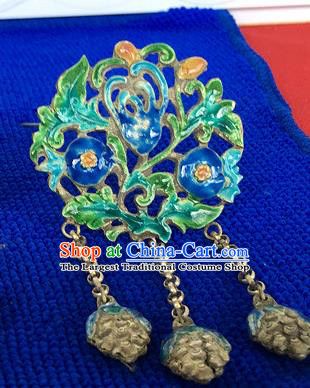 Chinese Ancient Princess Silver Tassel Hairpin Traditional Qing Dynasty Court Lady Cloisonne Pomegranate Hair Stick