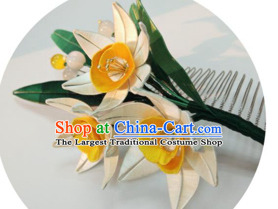 Chinese Traditional Yellow Silk Daffodil Hairpin Song Dynasty Hair Accessories Ancient Princess Flowers Hair Comb