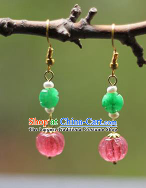 Handmade China Pearls Earrings Traditional Qing Dynasty Empress Jade Ear Accessories