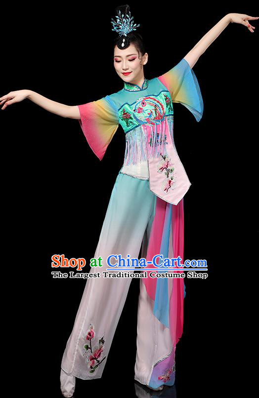 China Folk Dance Embroidered Outfits Yangko Dance Performance Clothing Traditional Fan Dance Costume