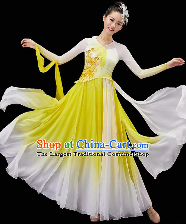 China Traditional Umbrella Dance Garment Solo Dance Clothing Classical Dance Yellow Dress