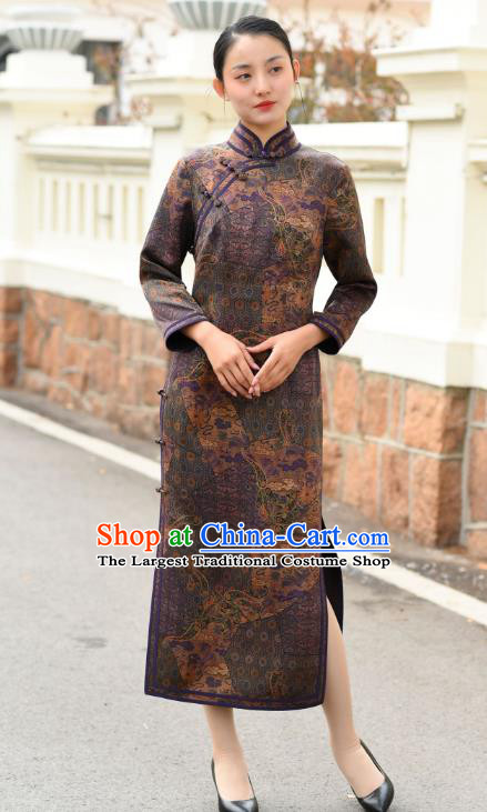 Chinese Traditional Stand Collar Qipao Dress Costume National Young Lady Purple Silk Cheongsam