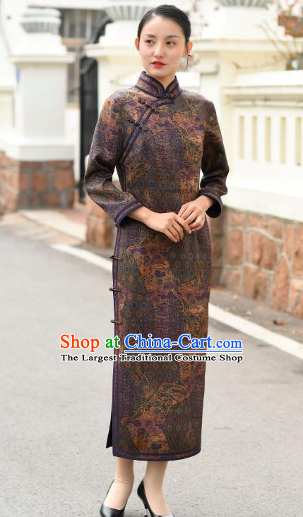 Chinese Traditional Stand Collar Qipao Dress Costume National Young Lady Purple Silk Cheongsam