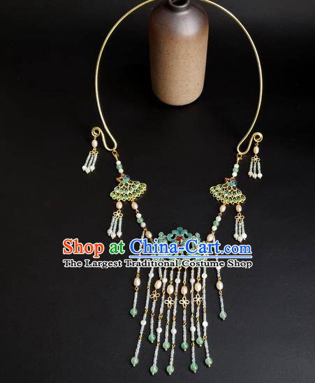 Chinese Ming Dynasty Noble Lady Necklace Ancient Princess Beads Tassel Necklet Accessories
