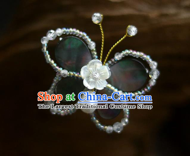 Chinese Ancient Princess Beads Butterfly Hairpin Traditional Song Dynasty Shell Plum Hair Stick