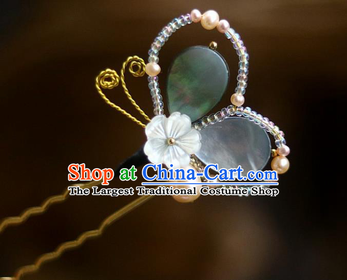 Chinese Ancient Princess Beads Butterfly Hairpin Traditional Song Dynasty Shell Plum Hair Stick
