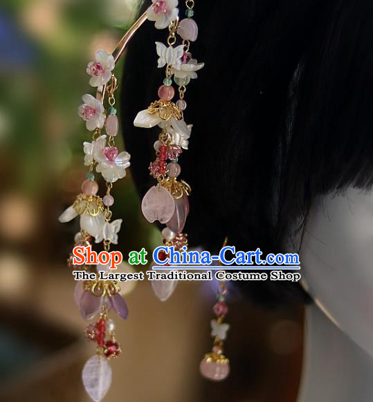 Chinese Ancient Palace Princess Hairpin Traditional Song Dynasty Shell Plum Blossom Tassel Hair Stick