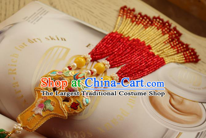 Chinese National Waist Tassel Pendant Classical Qipao Dress Embroidered Yellow Sachet Brooch