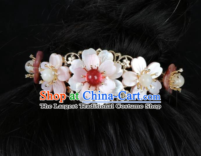 Chinese Ancient Palace Lady White Shell Sakura Hair Stick Traditional Tang Dynasty Princess Hair Crown