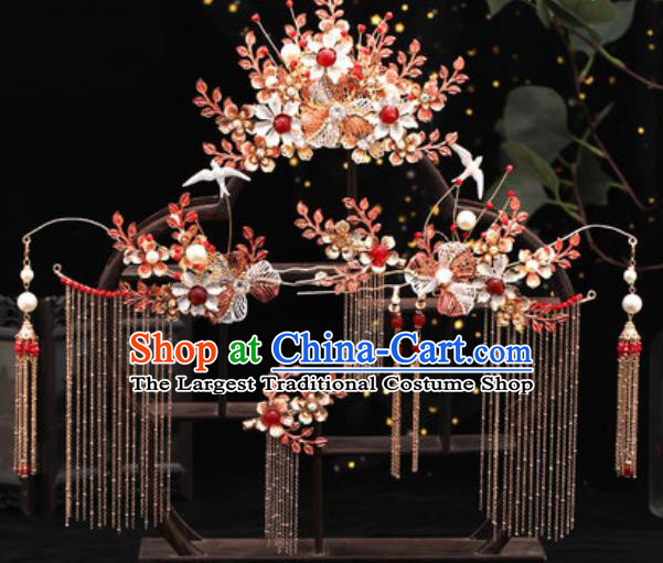 Chinese Ancient Bride Hair Crown and Hairpin Traditional Wedding Hair Accessories Full Set