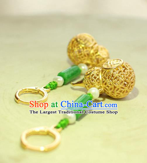 China Classical Cheongsam Golden Gourd Ear Jewelry Handmade National Jade Earrings